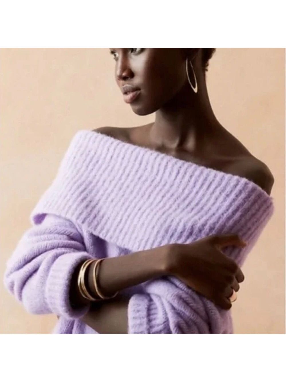 Banana Republic Oversized Cowl Wool Alpaca Off-Shoulder Chunky Pullover Sweater